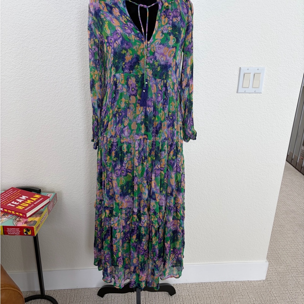 Anthropologie Floral Maxi Dress in Purple & Green